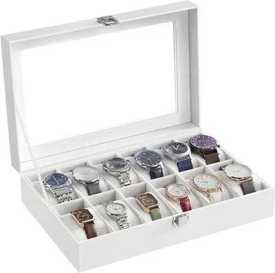 Produktbild von Famanu Uhrenbox mit Uhrenkissen - 12 Fächer, transparentes Glas