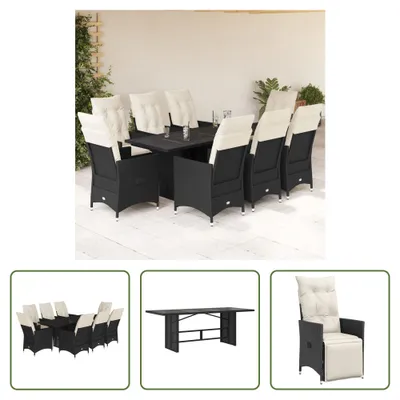 Produktbild von The Living Store 9-tlg. Garten-Essgruppe mit Kissen Schwarz Poly Rattan