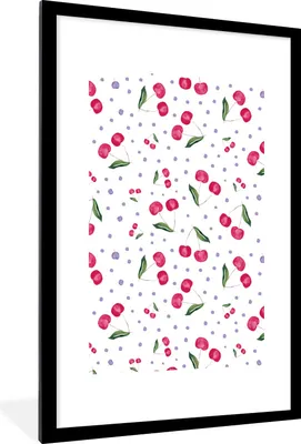 Produktbild von MuchoWow® Gerahmtes Poster Kirschen - Rote Früchte - Muster 60x90 cm - Poster mit Schwarzem Bilderrahmen Wandposter Rahmen Foto Bilder - Dekoration - Wandposter Wohnzimmer - Hochwertig
