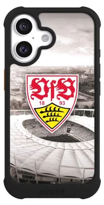 Produktbild von NIVOCASE Hülle für Apple iPhone 16  Stoßfeste Handyhülle NIVOmax Case Schwarz Offizielles Lizenzprodukt Stadion VfB Stuttgart