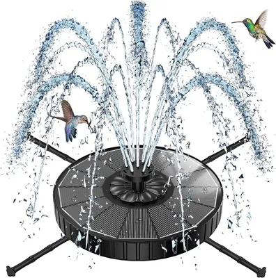 Image de Fontaine solaire - Abreuvoir pour oiseaux - Décoration de jardin - 3 hauteurs de jet - de 4 à 58 cm - Noir