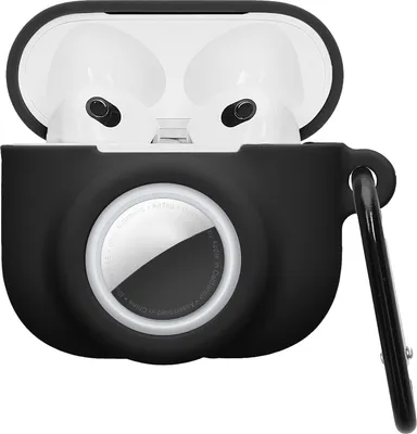 Produktbild von kwmobile 2-in1 Hülle kompatibel mit Apple AirPods 3 - Kopfhörer Case kompatibel mit Airtag - Weiches Silikon Cover - Schutzhülle mit Karabiner -