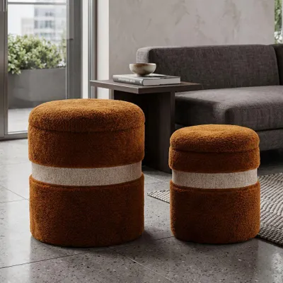 Obrázek produktu pro Sada 2 hnědých taburetů s úložným prostorem ø 40x47-32x38 cm