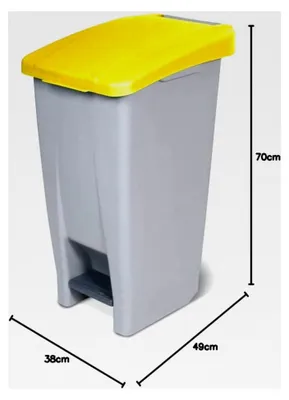 Produktbild von Tretabfalleimer mit Rollen, 60 Liter, HxBxT 700x380x490 mm (grau/gelb)