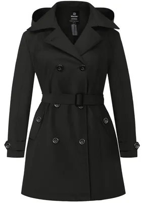 Zdjęcie produktu dla Damski trencz marki Wantdo, rozmiar oversize, wodoszczelny, elegancki, z kapturem, kolor czarny, rozmiar 58