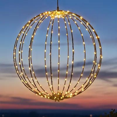 Immagine prodotto di Sfera luminosa da appendere per esterni 60 cm con timer e spina - 400 LED - Lampada decorativa da giardino con luce bianca extra calda, con cavo