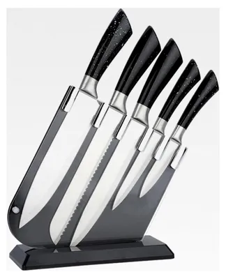 Produktbild von 6-teiliges Messerset, Küchenmesserset mit Messerblock - Edelstahlmesser, mit ergonomischem Griff, scharf, ideal für den Haushalt, professionell, Geschenkverpackung, Schwarz