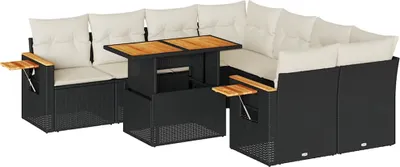 Produktbild von 9-tlg. Garten-Sofagarnitur mit Kissen Schwarz Poly Rattan