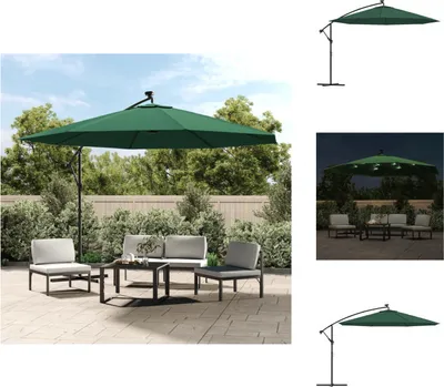 Productafbeelding van vidaXL Tuinparasol met LED-verlichting en metalen mast, 350 cm, groen - Parasols & zonwering