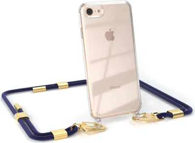 Produktbild von EAZY CASE Handykette für Apple iPhone SE 2020/2022, iPhone 7 / 8, Transparente Silikonhülle mit Band, Clear Case, abnehmbar in  Blau