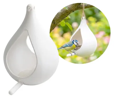 Produktbild von Vogelfutterhaus zum Aufhängen Tropfenform Weiß 17,5 cm – Futterstation, Vogelhaus, Futterspender für Meisen und Spatzen, Garten, Balkon