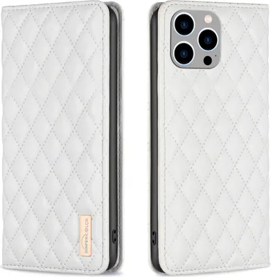 Produktbild von iPhone 15 Pro Hülle, Elegant Bookstyle Flip Leder Kartenfächer Schutzhülle mit Ständer für iPhone 15 Pro Weiß