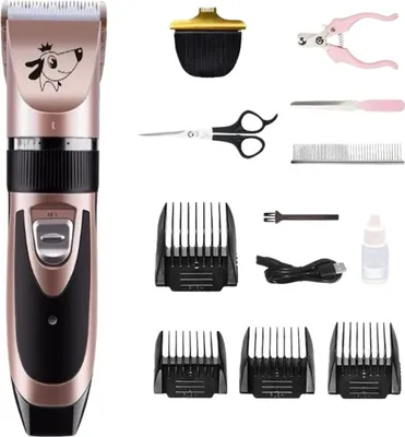 Immagine prodotto di INF Kit tagliacapelli per animali domestici oro rosa con forbici - Set toelettatura professionale