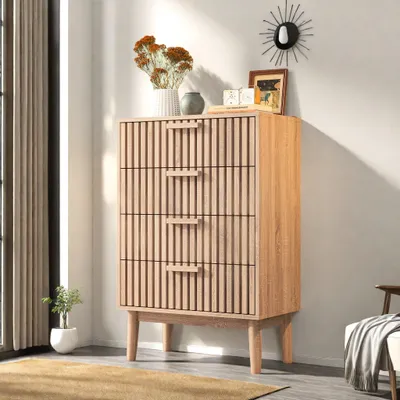 Image de Meuble de rangement à tiroirs - Armoire de rangement - Rangement à rouleaux - Meuble à tiroirs - 4 tiroirs - Bois massif - 60x34x91 cm