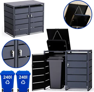 Obrázok produktu pre BINBOX box na odpadky pre 2x 240L koše | antracitová RAL 7016 | pozinkovaná oceľ | uzamykateľný | súprava