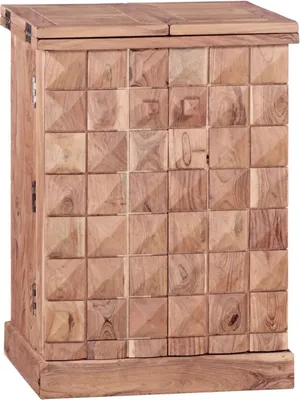 Produktbild von Hausbar LUCCA Akazie Massivholz 65x91x50 cm Weinbar ausklappbar, Kleine Bar modern, Barschrank mit Türen, Spirituosenschrank mit Aufbewahrung für Flaschen und Gläser