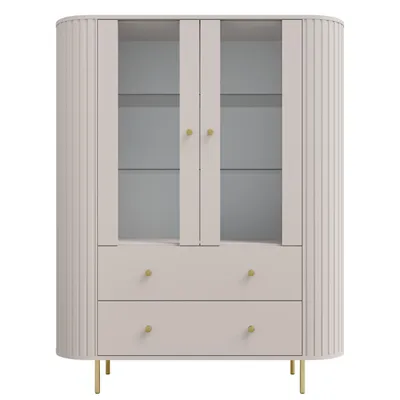 Produktbild von AX LIVING Vitrine Halay Beige, 2 Türen & 2 Schubladen Moderne Rillenstruktur, mit runden Kanten
