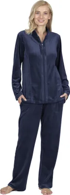Produktbild von RAIKOU Damen Velours Freizeitanzug Hausanzug Nicki-Anzug mit Reißverschluss Nachtblau 36/38 M
