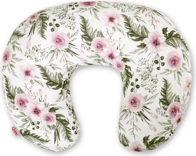 Imagen del producto de Almohada de lactancia desmontable con forma de frijol - color rosa con estampado de peonías