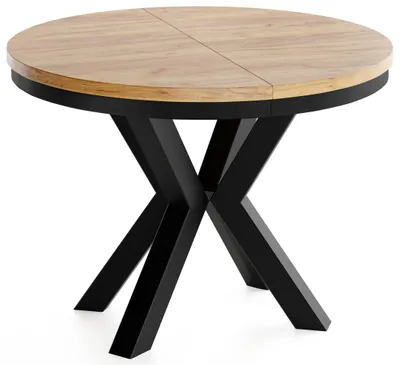 Produktbild von Runder Ausziehbarer Esstisch im Loft-Stil - Industrieller Tisch mit Schwarzen Metallbeinen - Platzsparender Tisch für Wohnzimmer - Eiche Braun - 120 bis 200 cm