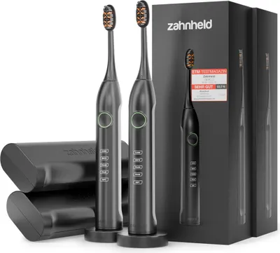 Produktbild von Zahnheld Schallzahnbürste elektrische Zahnbürste Gero im Doppelpack schwarz - 5 Putzmodi, lange Akkulaufzeit, Zahnbürste im Zweierpack, Zahnpflege
