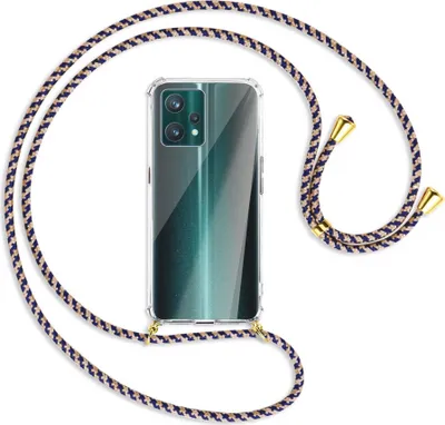 Produktbild von Handykette Backcover-Schutzhülle mit Band (Metall goldfarben) für Realme 9 Pro Plus 5G - blau+beige