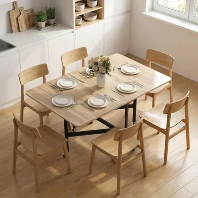 Produktbild von SUGIFT ausklappbarer Esstisch, Klapptisch mit Rollen und Bremsen, Spanplatte Stahl, Eiche Schwarz  |  für 6 Personen  |  klappbar auf 26 cm  |  120 x 80 x 73 cm