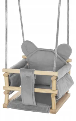 Produktbild von Samtige Holzschaukel in Eimerform, Teddybär, grau HWMSZ3718