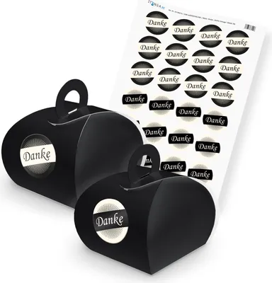 Produktbild von itenga SET DANKE (Motiv 36) 24x Geschenkschachtel mit Griff schwarz + Stickerbog