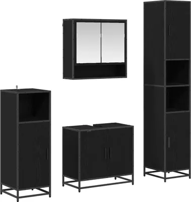 Produktbild von vidaXL Badezimmermöbel-Set 4 pcs Schwarz Eichen-Optik Holzwerkstoff