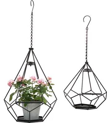 Zdjęcie produktu dla DanDiBo wiszący kosz do wnętrz metalowa ściana wisząca rośliny 64 cm i 82 cm 96075 zestaw 2 z drzwiczkami 6 narożników wieszak na rośliny wieszak na kwiaty wieszak na doniczki wieszak na kwiaty wisząca doniczka