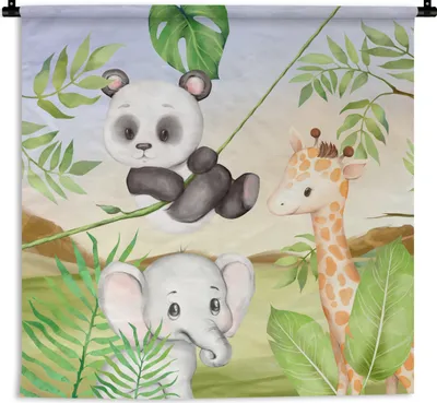 Produktbild von MuchoWow® Wandteppich Wandbehang Dschungel - Blätter - Tiere - Grün 150x150 cm Tapisserie Dekoration Wandtuch - Wohnaccessoires - Modernes