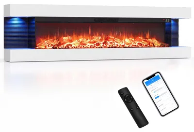 Immagine prodotto di COSTWAY, caminetto elettrico da 32 pollici, a 3 lati, caminetto decorativo con riscaldamento da 750W/1500W, caminetto da parete con luci LED laterali, effetto fiamma 3D, 12 colori di fiamma e timer