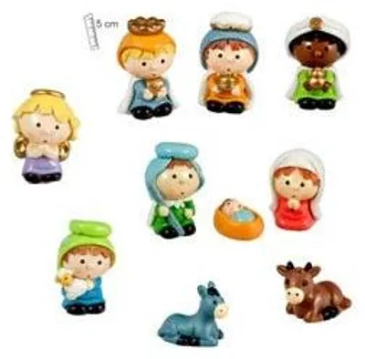 Krippenfiguren-Set, 10 Stück, bunt, Kunstharz, 5 cm