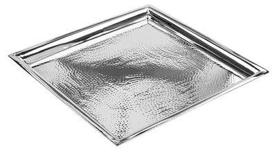Produktbild von FINK Tablett NAGANO quadratisch - Serviertablett aus Edelstahl gehämmert, silberfarben, 34 x 34 cm, Buffet, Tischdeko