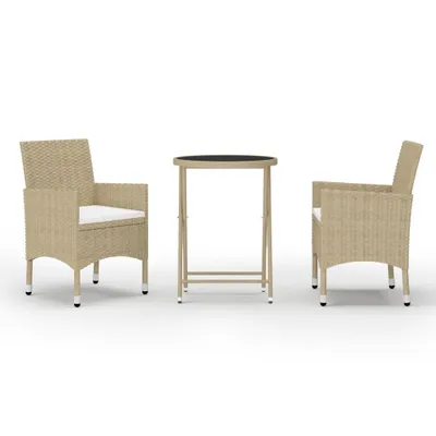 Immagine prodotto di set bistrot 3 pezzi in polirattan e vetro temperato beige