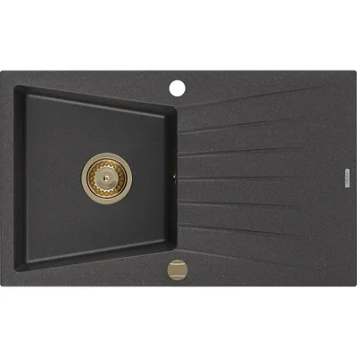 Obrázek produktu pro Mexen Cesar 1-miskový granitový dřez s odkapávačem 775 x 470 mm, Skvrnitá černá, sifon Zlatá - 6514771010-76-G