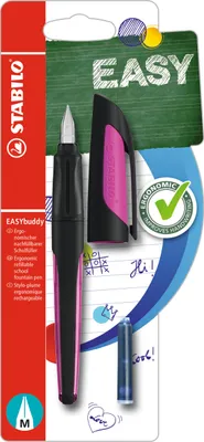 Produktbild von Schulfüller mit Standard-Feder M - STABILO EASYbuddy in schwarz/magenta - Schreibfarbe blau (löschbar) - Einzelstift - inklusive Patrone