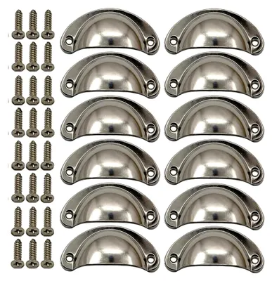 Produktbild von 12 Stück Vintage Muschelgriffe für Schubladen, Antike Möbelgriffe in Nickel gebürstet