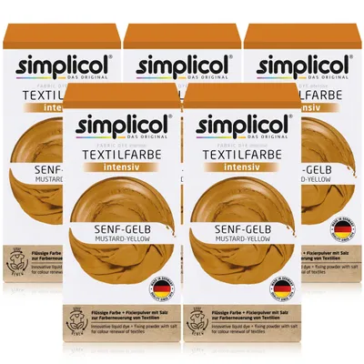 Produktbild von Simplicol Textilfarbe intensiv Senf-Gelb Flüssigfarbe, Fixierer (5er Pack)