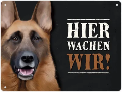 Produktbild von Hier wachen wir! Metallschild XL mit Schäferhund Motiv Schild Blechschild