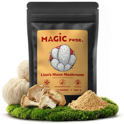 Produktbild von Magic Pwdr - Lion's Mane Pilz Pulver 100g - Löwenmähne Extrakt 10:1 - Für Gehirn, Gedächtnis Und Fokus - Vitalpilz