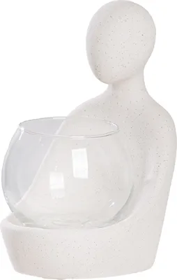 Image de Gilde Windlicht, "People", Glas, Keramik, weiß, VE 2, L. 11 cm, B. 14.5 cm, H. 19.5 cm 58774 4063387587744