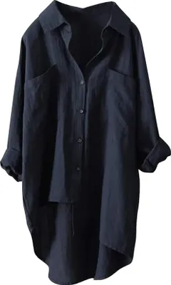 Produktbild von ASKSA Damen Musselin Bluse Sommer Leichte Atmungsaktive Leinenhemd Tshirt Casual Locker Leinenbluse Top, Blau, Groesse: L