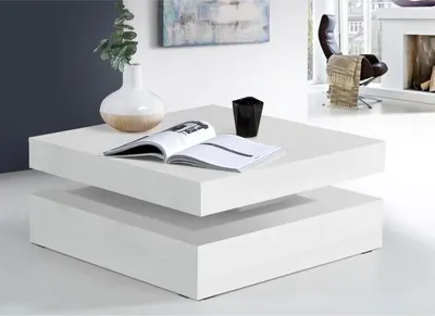 Obrázok produktu pre Konferenčný stolík, otočná doska, štvorcový, 78 x 78 x 36 cm, lesklá biela farba
