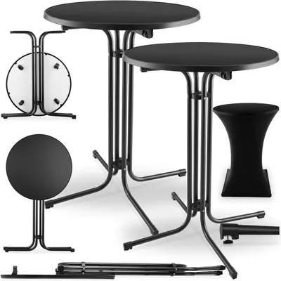 Produktbild von ® Gastro 2er Set Stehtisch klappbar, Bistrotisch mit Husse, Tisch Ø80cm, Stehtisch mit MDF-Tischplatte, Gartentisch klappbar, Klapptisch, rund, Stahlgestell, stabil, robust - schwarz, 2er Set
