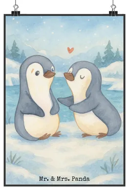 Produktbild von Mr. & Mrs. Panda Bild Pinguine trösten Design DIN A5 - Weiß - Geschenk, für Partner, Jahrestag, wanddeko, Valentinstag, drucke, Hochzeitstag, Freundin, Posterdruck