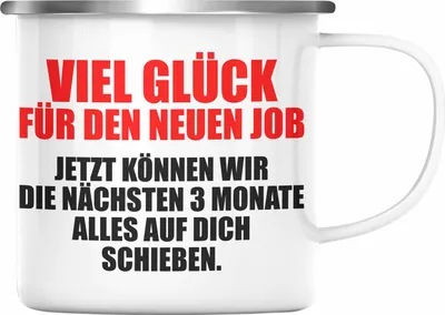 Produktbild von Trendation - Jobwechsel Emaille Tasse Geschenk Kollegin Kollege Lustig Abschiedsgeschenk Sprüche - Viel Glück Für Den Neuen Job (Silber)