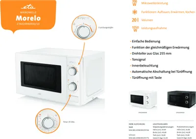 Image de eta Micro-ondes MORELO ETA020990000, Micro-ondes, 20 l, 700W, 5 niveaux de puissance