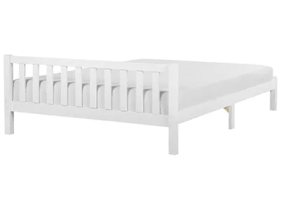 Obrázok produktu pre BELIANI Drevená posteľ biela 180 x 200 cm borovicové drevo rám postele s čelom a roštom lamelový dizajn